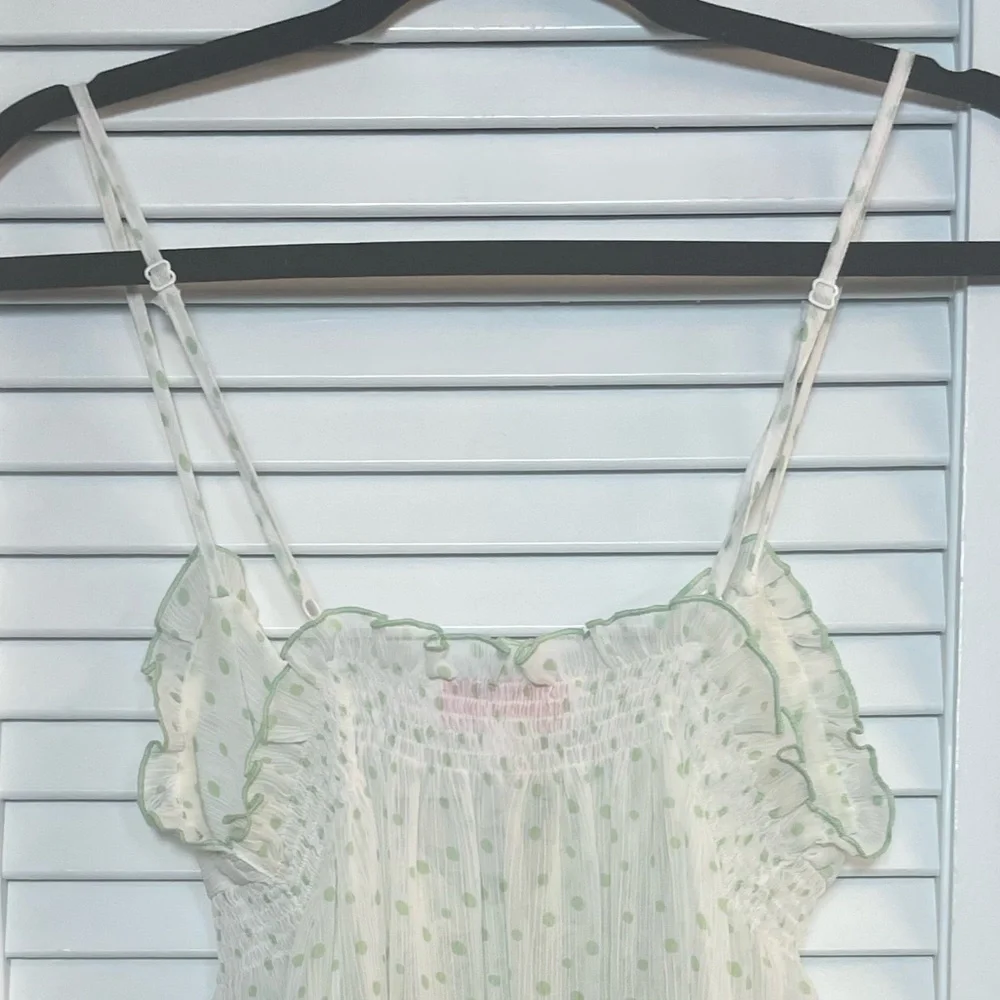 Oscar De La Renta Sheer Green Polka Dot Nightie Extra Small XS Like New - Picture 6 of 7